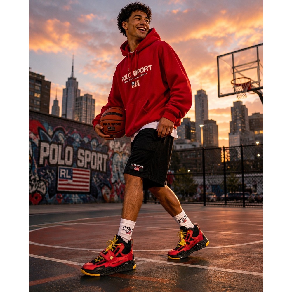 Polo Sport Ralph Lauren PS100 High Top Sneakers Red‎ Black Yellow Strap Shoes 14